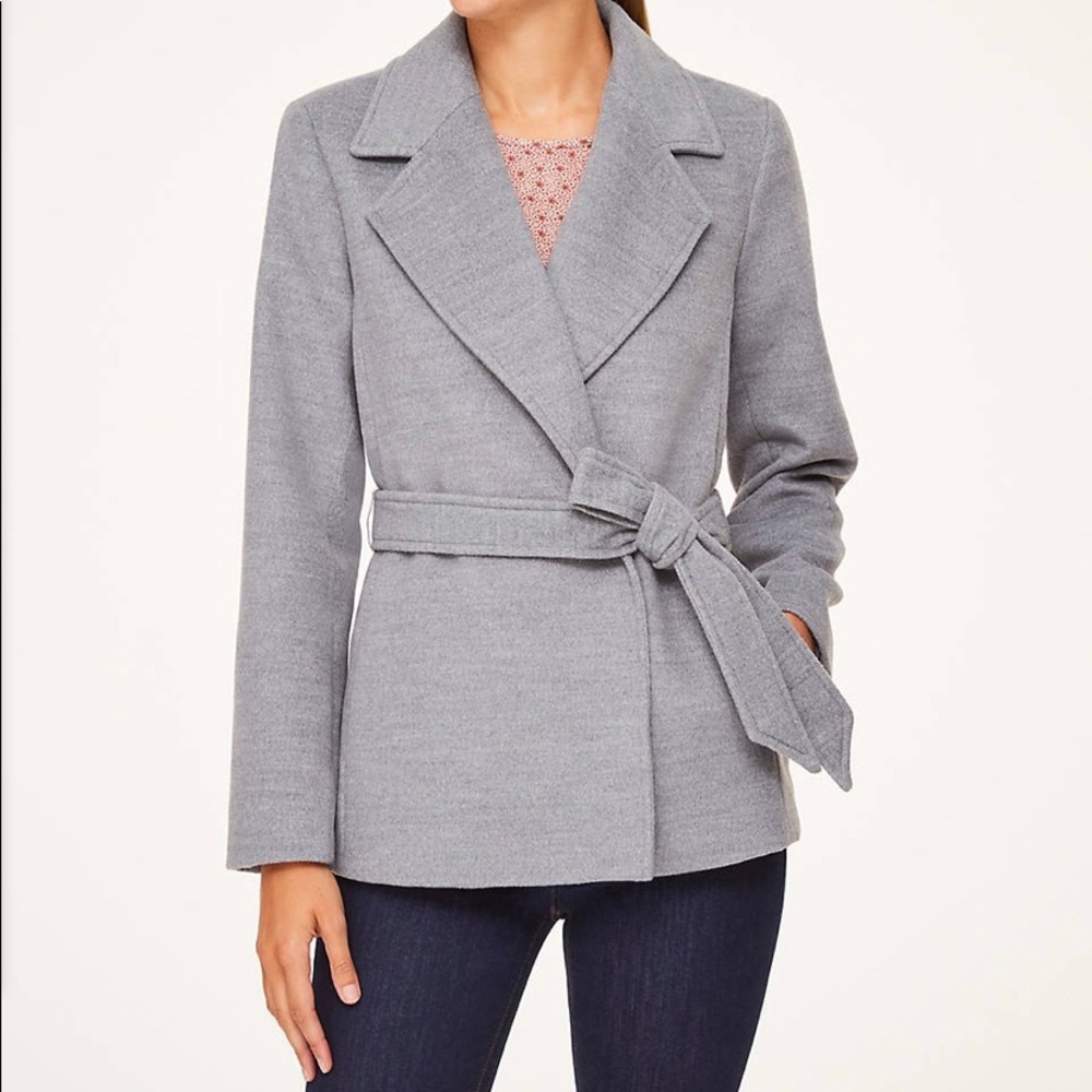 Loft gray wrap coat small pea coat